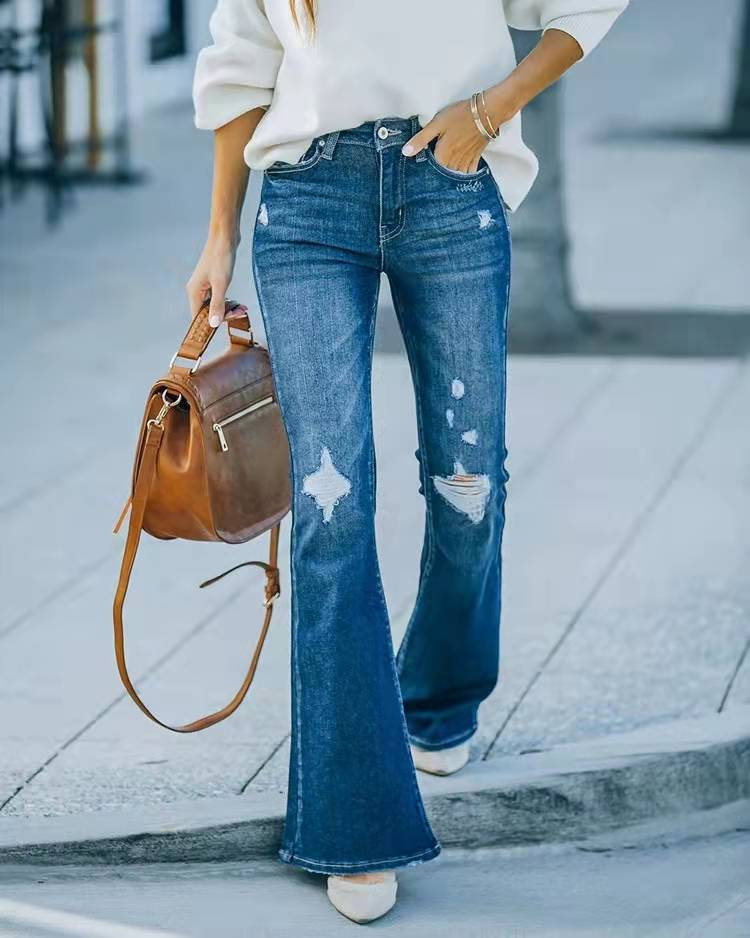 Women's ripped jeans with micro flare